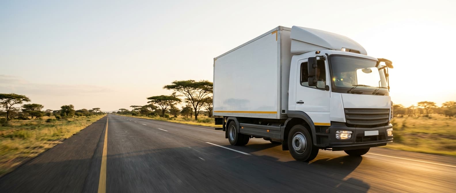 Timiza Logistics truck on the highway at golden hour
