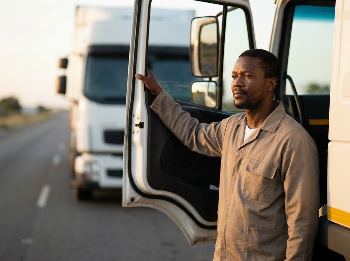 A Timiza Logistics driver beside his truck